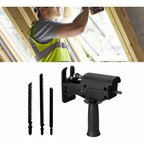 Adaptateur scie sabre en acier incisif, plastique, pour perceuse électrique, découpe de bois, mandrin universel, accessoire robuste. (1/5)