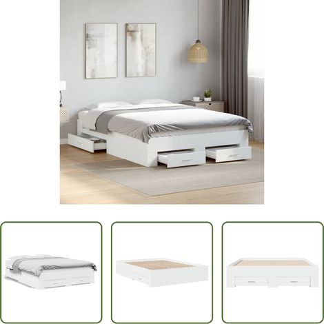 Cadre de lit - Cadre de lit avec tiroirs sans matelas blanc 120x190 cm (1/5)