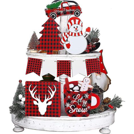 Plateau à étages en bois Père Noël, décoration créative pour la cuisine, la salle à manger ou le bureau, ornement de Noël
