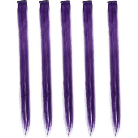5pcs Pinces à Cheveux Colorées Extension de Cheveux Lisses Clip Cosplay Fête Mèches pour Femmes Violet (1/5)