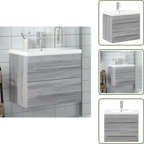 Armoire lavabo de salle de bain avec bassin intégré sonoma gris - Meuble Lavabo Salle De Bain - Meuble Vasque - Meuble Salle De Bain - Lavabo Suspendu - Rangement Salle De Bain