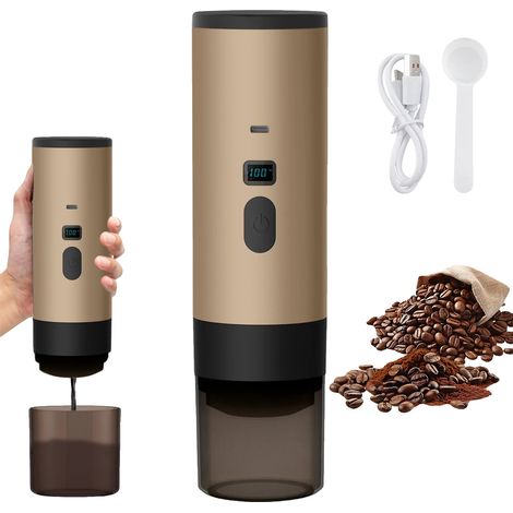 Cafetera eléctrica portátil, preparación versátil, calentamiento inteligente, color marrón champán, 90 ml, UE (1/2)