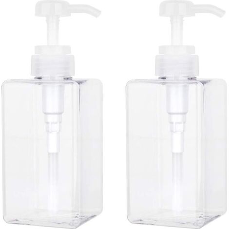 450 ML Distributeur de Savon, Lot de 2 Flacon Pompe Vide en Plastique Conteneur de Bouteille pour la Cuisine et la Salle de Bain - Transparent (1/4)