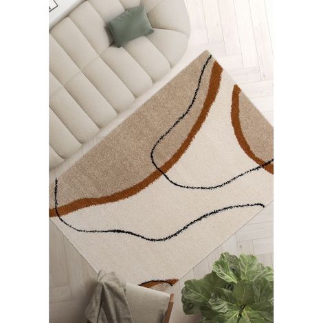 Bobochic – Tapis shaggy LALOU 120x170 cm – Motif abstrait beige – 100% polypropylène – Épaisseur 3 cm – Fabrication mécanique Belgique (1/5)