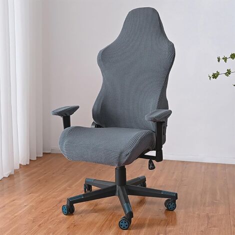 Housse pour chaise de jeu, housse extensible en jacquard pour chaise de jeu pivotante à dossier haut, anti-poussière et antidérapante avec protections pour accoudoirs (gris foncé) (1/5)