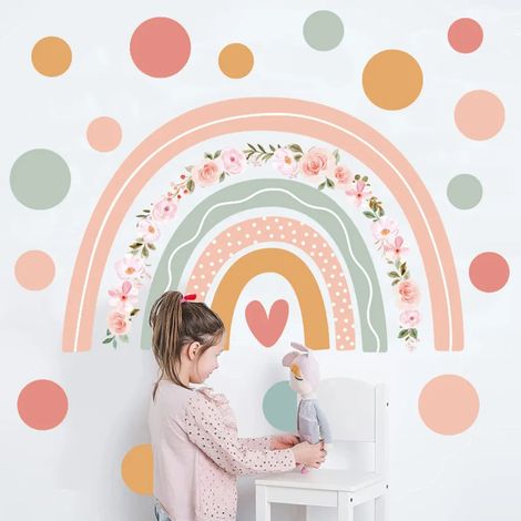 Autocollant mural arc-en-ciel, déco chambre enfant fille, sticker mural chambre ado, autocollant décoratif rainbow pour chambre à coucher, lot de 2 pièces, coloré, 50x70 cm (1/5)