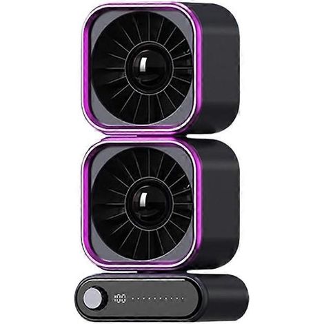 Ventilateur de bureau haute vitesse à double tête rotative pour une circulation d'air optimale. Batterie rechargeable 4000 mAh, 100 vitesses réglables. (1/5)