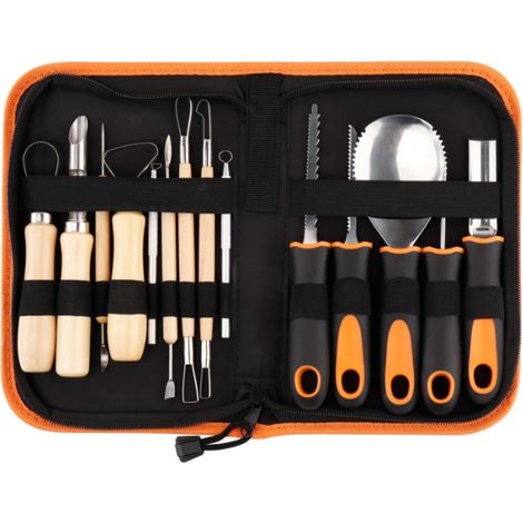 Outils de sculpture de citrouille d'Halloween 14 outils de sculpture de citrouille professionnels Outils en acier inoxydable avec sac de rangement