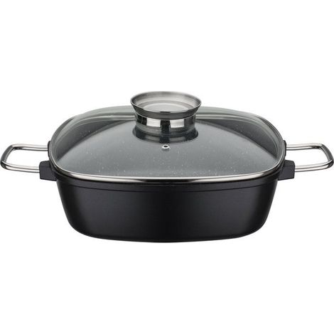 Cocotte quadrata - Adatta a tutti i piani cottura, incluso induzione - GSW - GOURMET GRANIT - 28 x 28 cm - In alluminio massiccio - Senza PFAS - Nero (1/5)