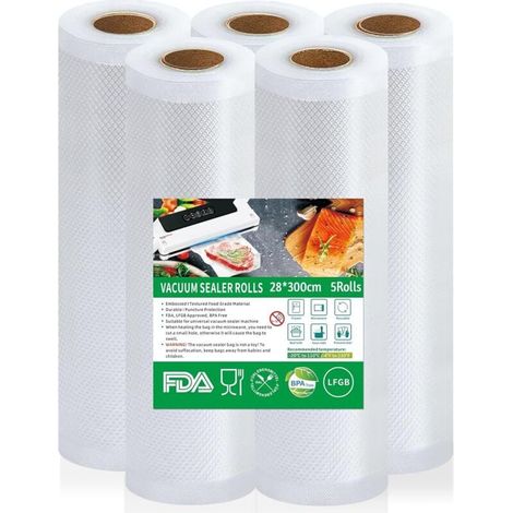 Ulisem Sacs sous vide alimentaires, 5 rouleaux, 28 x 300 cm, pour la conservation et la cuisson des aliments, sans BPA (1/4)