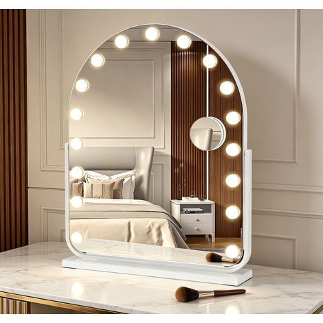 WILITTO Miroir de Maquillage Arqué LED avec 17 Ampoules - Contrôle Tactile, Lumière Réglable, avec Loupe 10x, 52x74cm (1/5)
