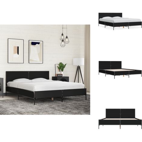 Cadre de lit sans matelas noir 150x200 cm - Cadre De Lit - Lit Double - Lit Noir - Meuble Chambre - Literie (1/5)