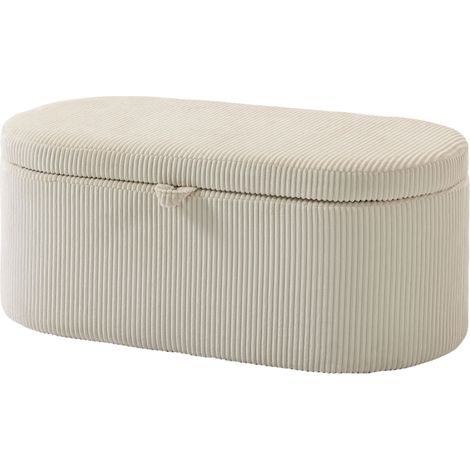 Pouf de rangement velours côtelé beige assise rembourrée banc pied de lit 105x51x49 cm