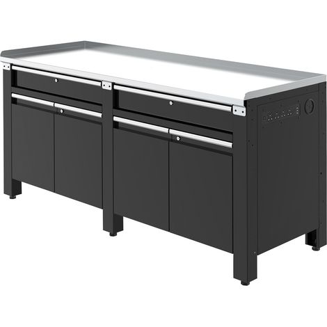 Sealey AP5020GS Premier Heavy-Duty Workbench with Galvanized Steel Worktop, 2 Drawers, 2 Cupboards & Power Strip 2m
