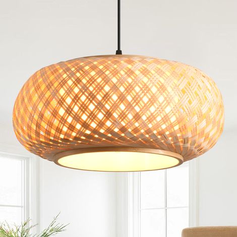 Parrot Uncle Rattan Pendelleuchte 40 cm Boho Bambus Hängelampe mit Eisengestell, E27, höhenverstellbar für Wohnzimmer Esszimmer Flur, ohne Leuchtmittel