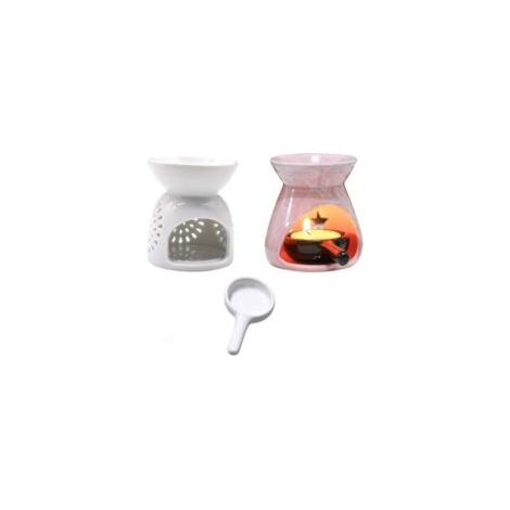 Portavelas de cerámica con cuchara, quemador de aceites esenciales, calentador de velas blanco tallado, difusor de aromaterapia, ideal como regalo de cumpleaños, San Valentín o boda, decoración - Crez