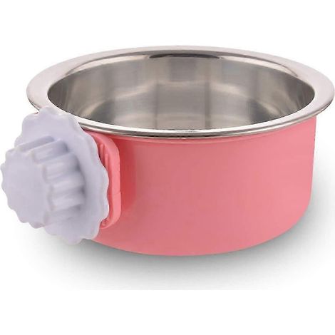 Gamelle pour cage (rose), distributeur d'eau et de nourriture amovible en acier inoxydable pour petits chats, chiots et oiseaux, rose (1/5)