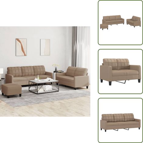 Similpelle - vidaXL Set di Divani 3 pz con Cuscini cappuccino in Similpelle - Poggiapiedi