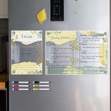 Mini agenda hebdomadaire transparent effaçable en acrylique - jaune, format A3+A4, facile à effacer, 6 marqueurs inclus (1/5)