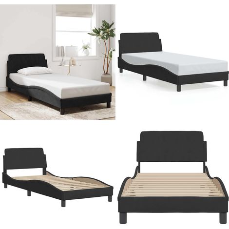 Bettgestell mit Kopfteil ohne Matratze Schwarz 90x200 cm Samt - Samtbettwäsche - Doppelbett - Boxspringbett - Lattenrost - Schlafzimmer Dekoration - Home & Living