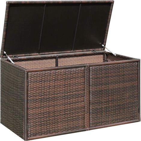 COSTWAY Baúl de Almacenamiento 335L, Arcón Exterior, Caja de Almacenamiento de Ratán, Cubierta y 2 Estantes,115 x 60 x 65 cm, Marco de Acero (marrón)