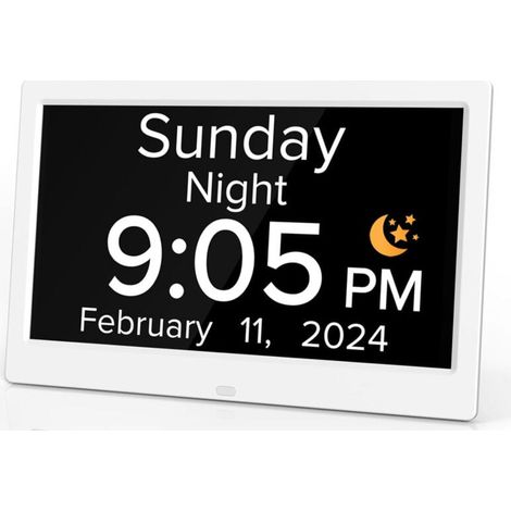 10 Pouces Horloge Numérique de Jour Grand Écran Réveil Murale (Blanc)
