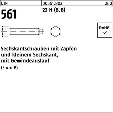 DIN 561 Form B Sechskantschraube VG M16x90 Stahl 8.8 blank m. Zapfen 10 Stk (1/2)