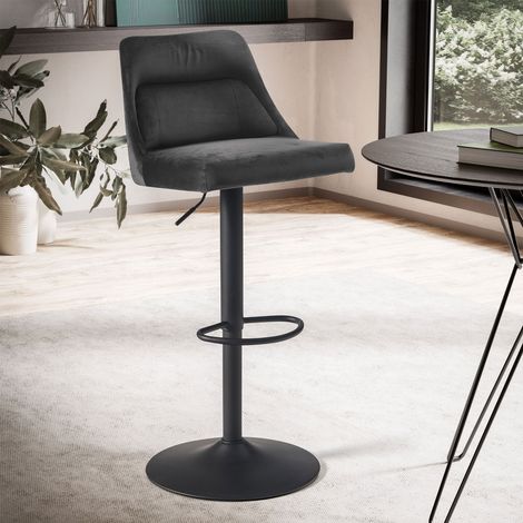 Chaise de bar pivotante 45x51x86/106 cm en velours gris foncé et métal