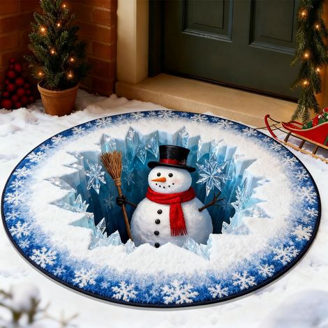 Tapis De Porte Ronde - Tapis De Sol Noël - 60 X 60 Cm - En Polyester - Antidérapant Absorbant - Pour Entrée Salle De Bain Cuisine - 1 Pièce (1/4)