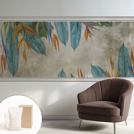 Papier peint intissé mural avec imprimé motifs décoratifs - style contemporain - Colle incluse gratuite Fleurs tropicales 250x104 cm (1/5)