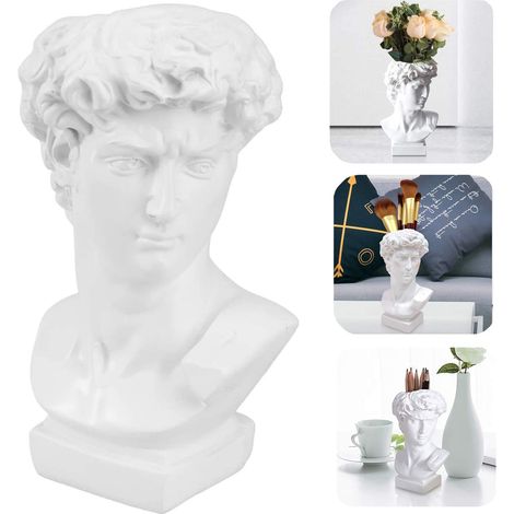 BEBUSINGOTO Blumenarrangement Übertopf Büste Blumentopf David Statue Übertopf Handgefertigte Skulptur Kopf Übertopf Resin Stifthalter Aufbewahrung