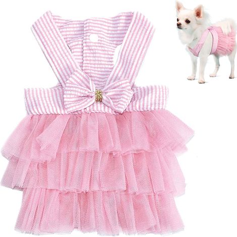 Robe Pour Chien - Maille Rayée Avec Nœud - Pour Chiots Et Petites Races - Taille S M L (1/5)
