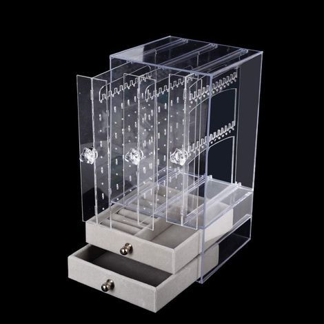 Rangement Bijoux,Transparent Porte Présentoir Bijoux avec Tiroirs 192 Trous Porte Boucles d'oreilles Acrylique Plateaux Organisateur Maquillage pour Bijoux Collier Bracelet (1/5)
