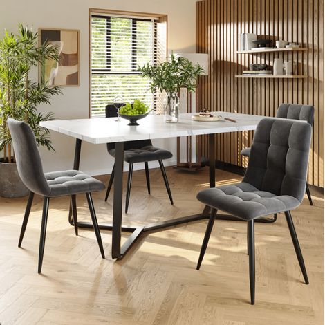 Table et 4 chaises 138,5x75x76 cm MDF et métal multicolore, moderne salle à manger FloraGrace (1/5)