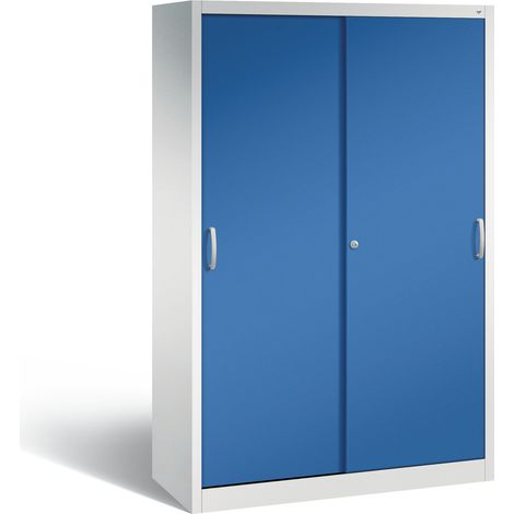 C+P Werkzeugschrank mit Schiebetüren, innen 4 Böden, H1950xB1200xT500mm Front Enzianblau Korpus Lichtgrau (1/5)