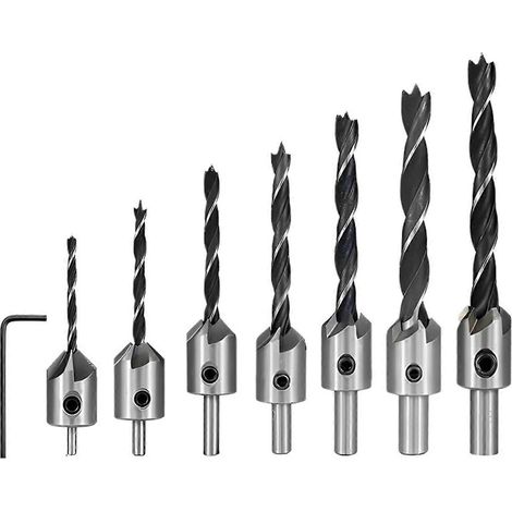 Satz Senkbohrer, HSS-Reibahle, 4/5/6/7/8/10 mm, Senkbohrer zum Anfasen von Holz und Vorbohrbohrer, silber 4 mm. (1/2)