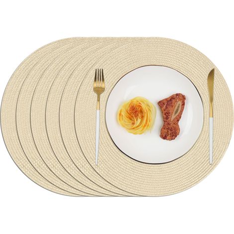 Lot de 6 Set de Table Rond Lavable Dessous de Table Beige sous Assiette de Table Résistantes à la Chaleur Antidérapant 34cm (1/5)