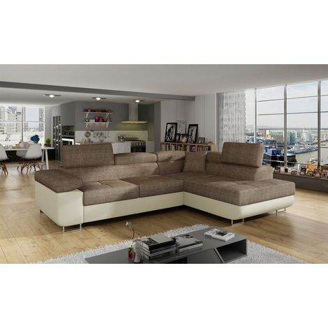 Ecksofa Schlafsofa SARRA Stoff Soft- Berlin Beige- Dunkelbeige Ottomane Rechts (1/5)