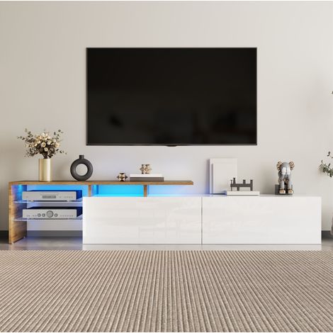 Mueble TV 170x33x33,5 cm en panel de madera blanco y madera, con almacenaje para salón FloraGrace (1/5)