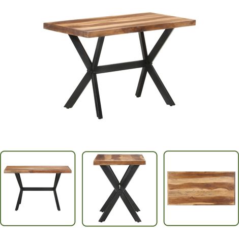 The Living Store Table de salle à manger 120x60x75 cm Bois avec finition miel - Table À Manger Industrielle - Table En Bois Acacia - Table À Manger Design - Table Repas Moderne - Meuble Salle À Manger (1/5)