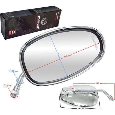 Espejos retrovisores para motocicleta M10, grandes, cromados, para chopper y bobber Moretti (1/3)