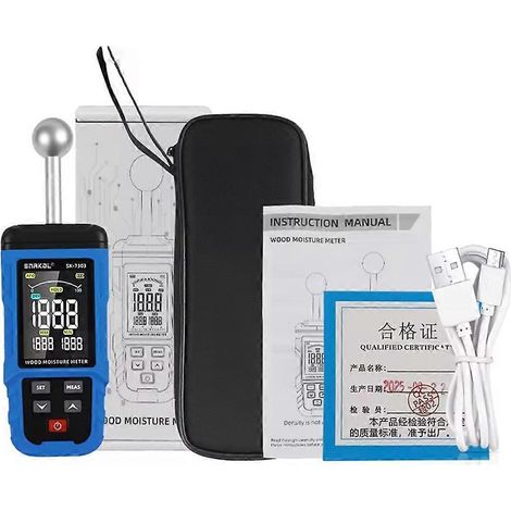 SNAKOL Feuchtigkeitsmessgerät ohne Stifte mit Kugelsonde und Farb-LCD-Display, Messbereich 0–100 % rF, Alarmfunktion für Holz/Wände/Beton/Mauerwerk SK7303 Sk-7303 (1/5)