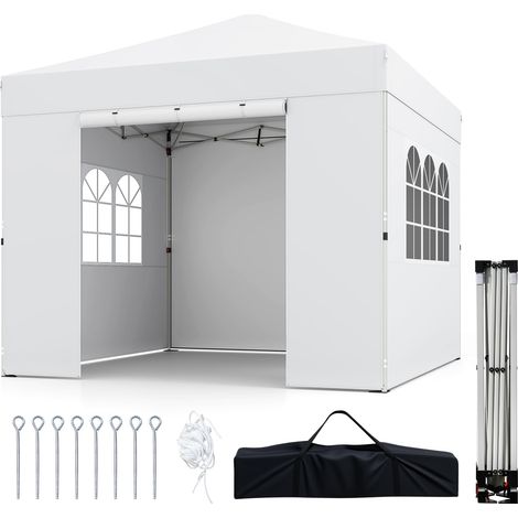 COSTWAY Gazebo Pieghevole da Esterno 300 x 300 cm, Tendone da Giardino in Tessuto Oxford con Parete Laterale Rimovibili, Porta Arrotolabile, Finestre e Borsa da Trasporto (Bianco) (1/5)