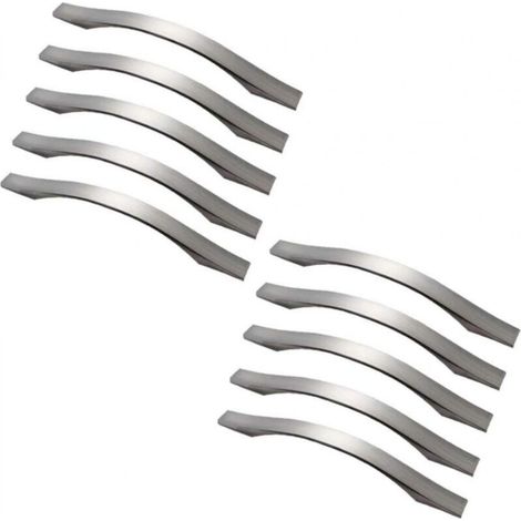 Set of 10 kitchen cabinet handles in aluminum alloy, brushed nickel finish, for drawers and cupboards (hole spacing: 160 mm) (1/5)