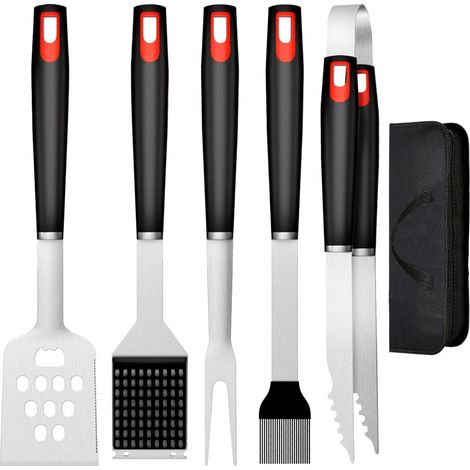 Ensemble d'outils de barbecue, ensemble d'ustensiles barbecue 6 en 1 très résistants acier inoxydable, accessoires professionnels plus longs, kit - (1/5)