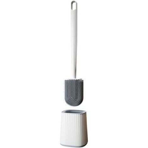 Brosse de toilette à long manche flexible en silicone pour salle de bain, fixation murale (1/5)