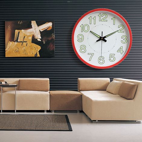 Beleuchtete, 30 cm große, rote, geräuschlose Quarz-Wanduhr mit arabischen Ziffern – Dekorative Uhr für Wohnzimmer, Büro, Schlafzimmer