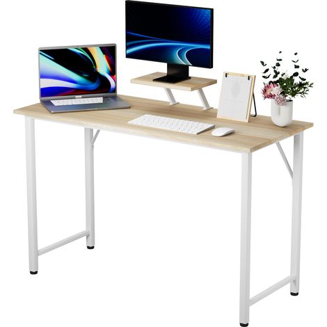 Bureau Multifonction Moderne avec Support Écran Intégré - Plateau Bois & Structure Métallique Robuste (100x50x75cm), Table d'Étude pour Adolescents/Bureau/Téléphonie - Design Épuré & Gain de Place (1/5)
