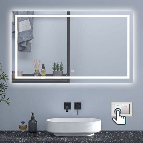 SKY Wall-Mounted Bathroom Anti-Fog LED Mirror with 3 Lighting Modes,Memory Function,Touch Switch Vanity Mirror - 100x80 CM