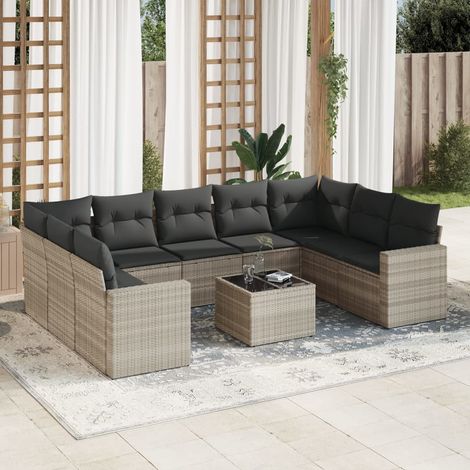 vidaXL Set Divano Giardino 10 pz con Cuscini Grigio Chiaro Polyrattan (1/3)